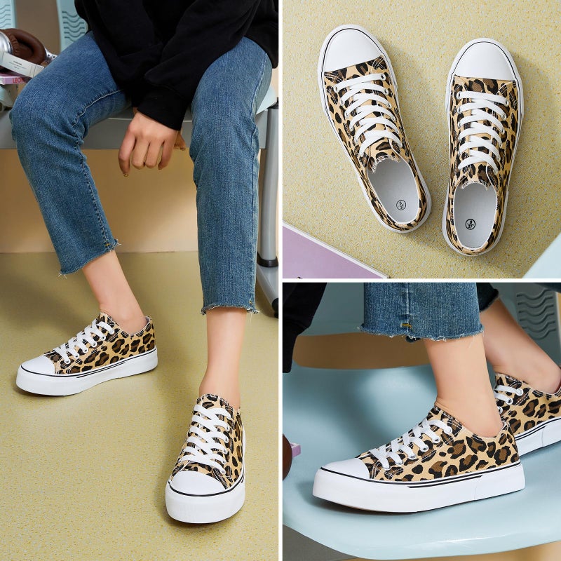 hash bubbie Women's Canvas Shoes Fashion Canvas Sneakers for Women Casual Tennis Shoes Low Top Walking Shoes(Leopard Print,US6) - Image 2